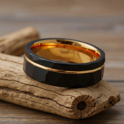 Black Tungsten + Rose Gold Stripe