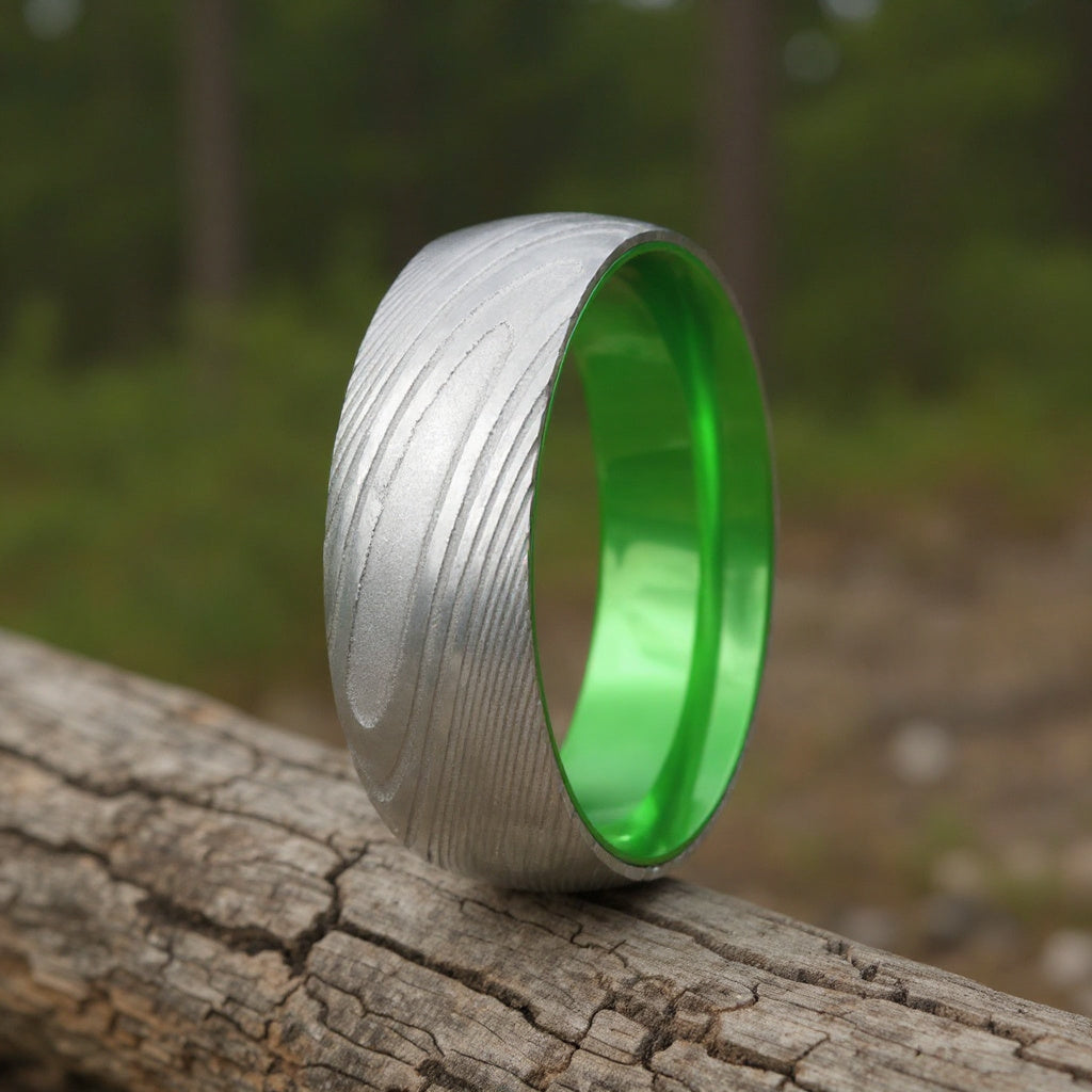 Damascus Steel + Wood Grain + Green Aluminum