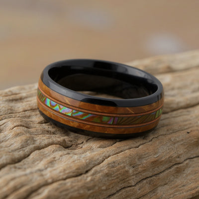 Black Tungsten + Abalone + Guitar String + Whiskey Barrel Oak Wood
