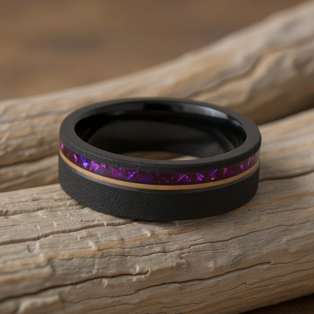 Black Tungsten + Plum Purple Opal + Rose Gold