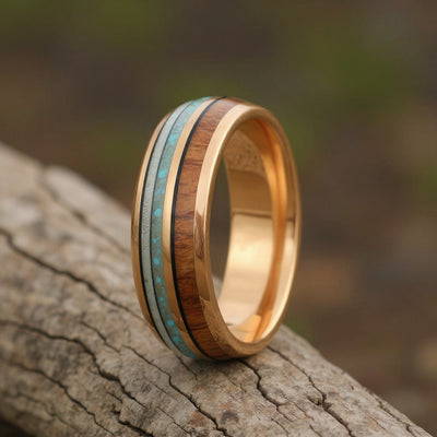 Rose Gold Tungsten + Antler + Turquoise + Koa Wood