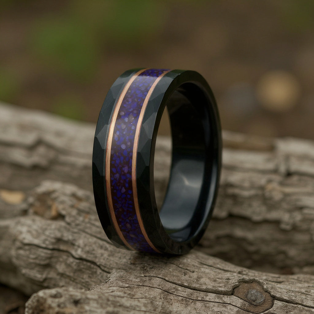 Black Tungsten + Lapis Lazuli + Rose Gold Stripe