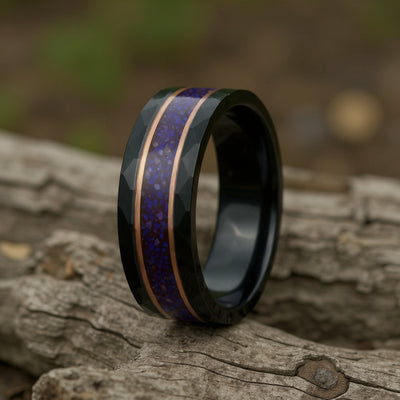 Black Tungsten + Lapis Lazuli + Rose Gold Stripe