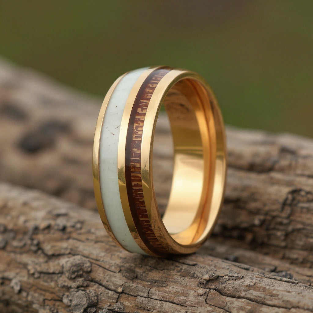 Rose Gold Tungsten + Antler + Koa Wood