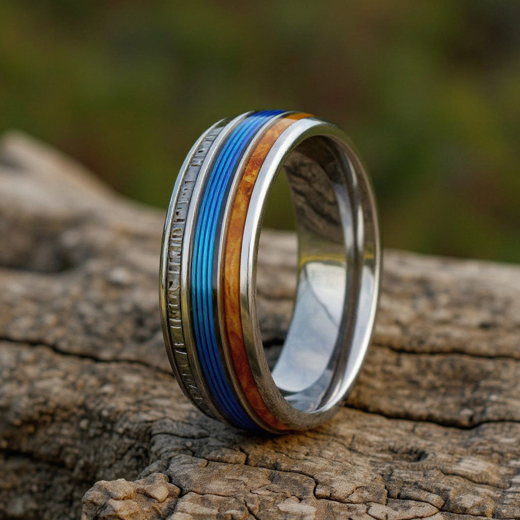 Silver Tungsten + Whiskey Barrel Oak Wood + Antler + Blue Fishing Line