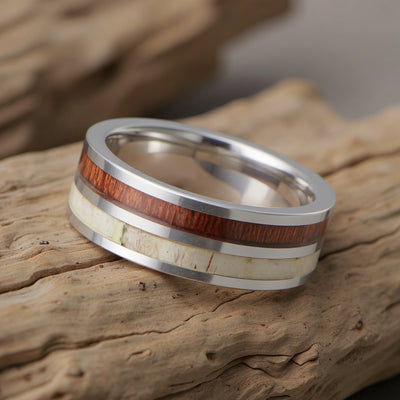 Silver Tungsten + Antler + Koa Wood