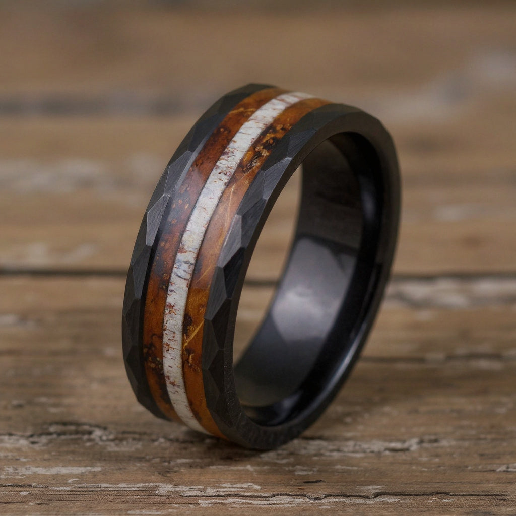 Black Tungsten + Antler + Whiskey Barrel Oak Wood