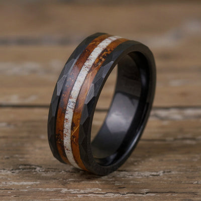 Black Tungsten + Antler + Whiskey Barrel Oak Wood