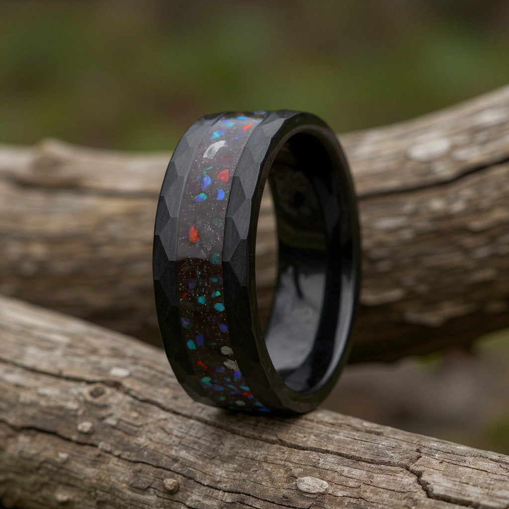 Black Tungsten + Green & Red Opal + Meteorite