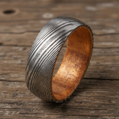 Damascus Steel + Wood Grain + Whiskey Barrel Oak Wood
