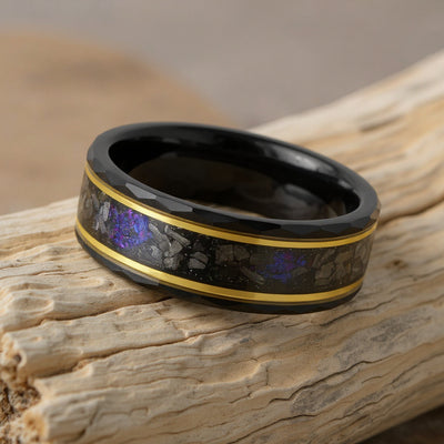 Black Tungsten + Meteorite + Purple Galaxy Dust + Yellow Gold Stripes