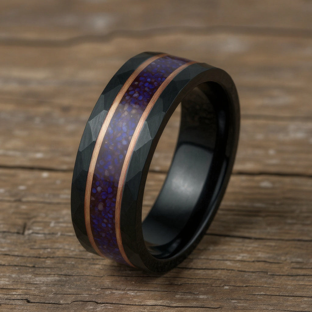 Black Tungsten + Lapis Lazuli + Rose Gold Stripe