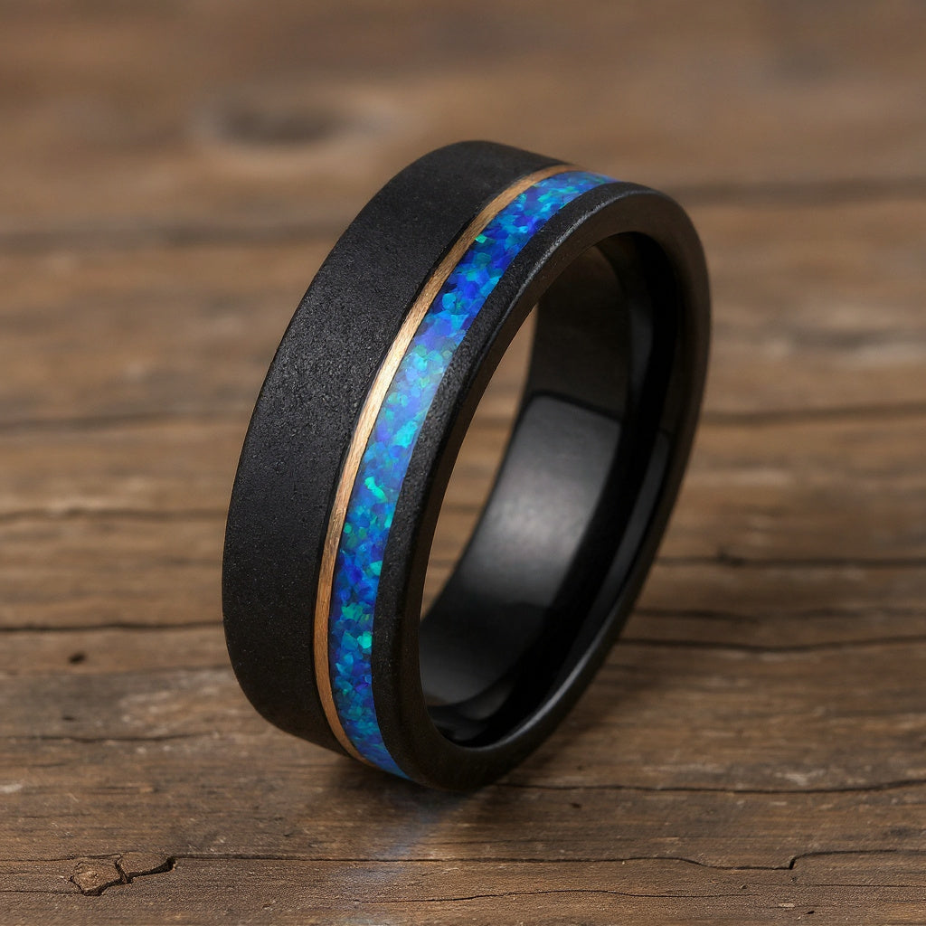 Black Tungsten + Teal Blue Opal + Rose Gold