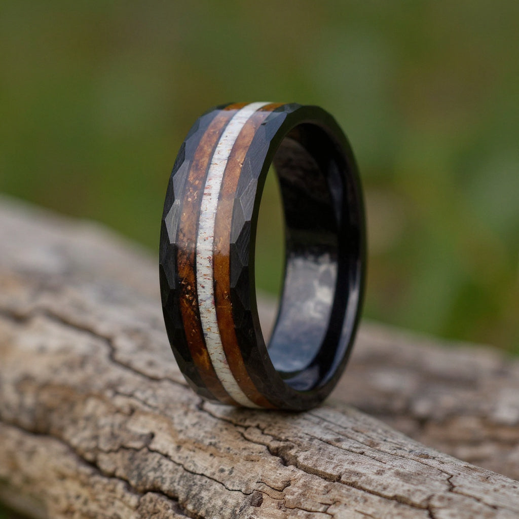 Black Tungsten + Antler + Whiskey Barrel Oak Wood