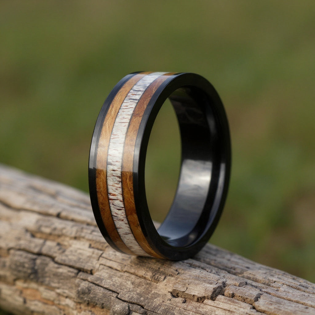Black Tungsten + Antler + Whiskey Barrel Oak Wood