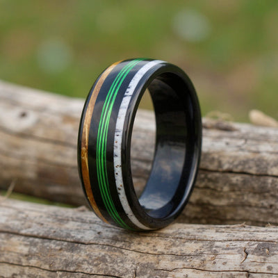 Black Tungsten + Whiskey Barrel Oak Wood + Antler + Green Fishing Line