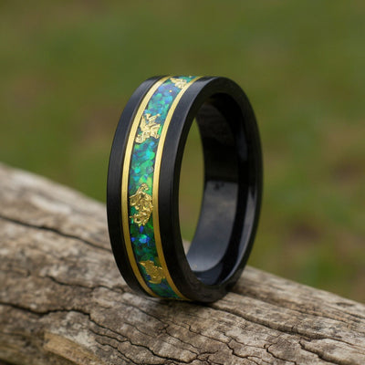 Black Tungsten + Gold Leaf + Green Opal