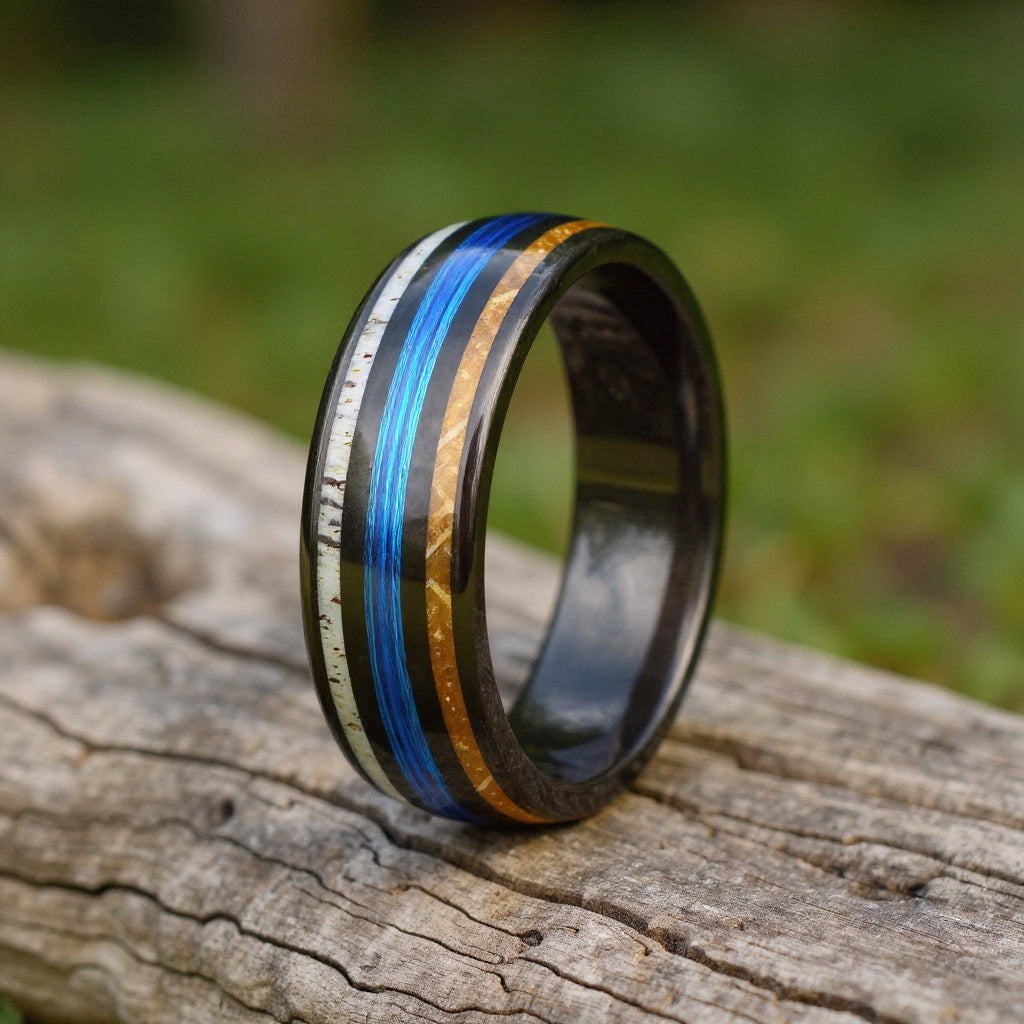 Black Tungsten + Whiskey Barrel Oak Wood+ Antler + Blue Fishing Line