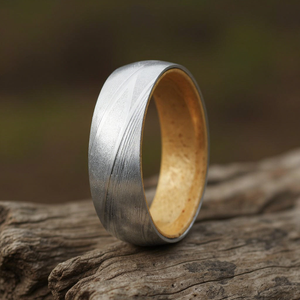 Damascus Steel + Wood Grain + Whiskey Barrel Oak Wood