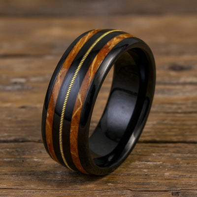 Black Tungsten + Guitar String + Whiskey Barrel Oak Wood