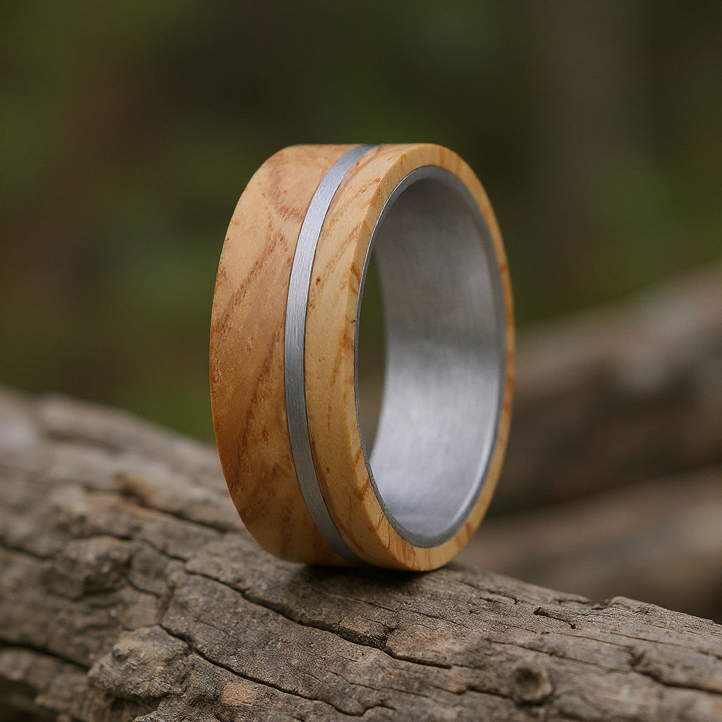 Silver Tungsten + Whiskey Barrel Oak Wood