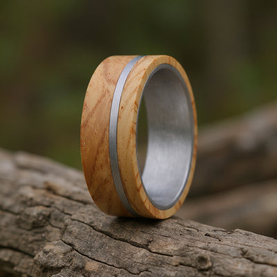 Silver Tungsten + Whiskey Barrel Oak Wood