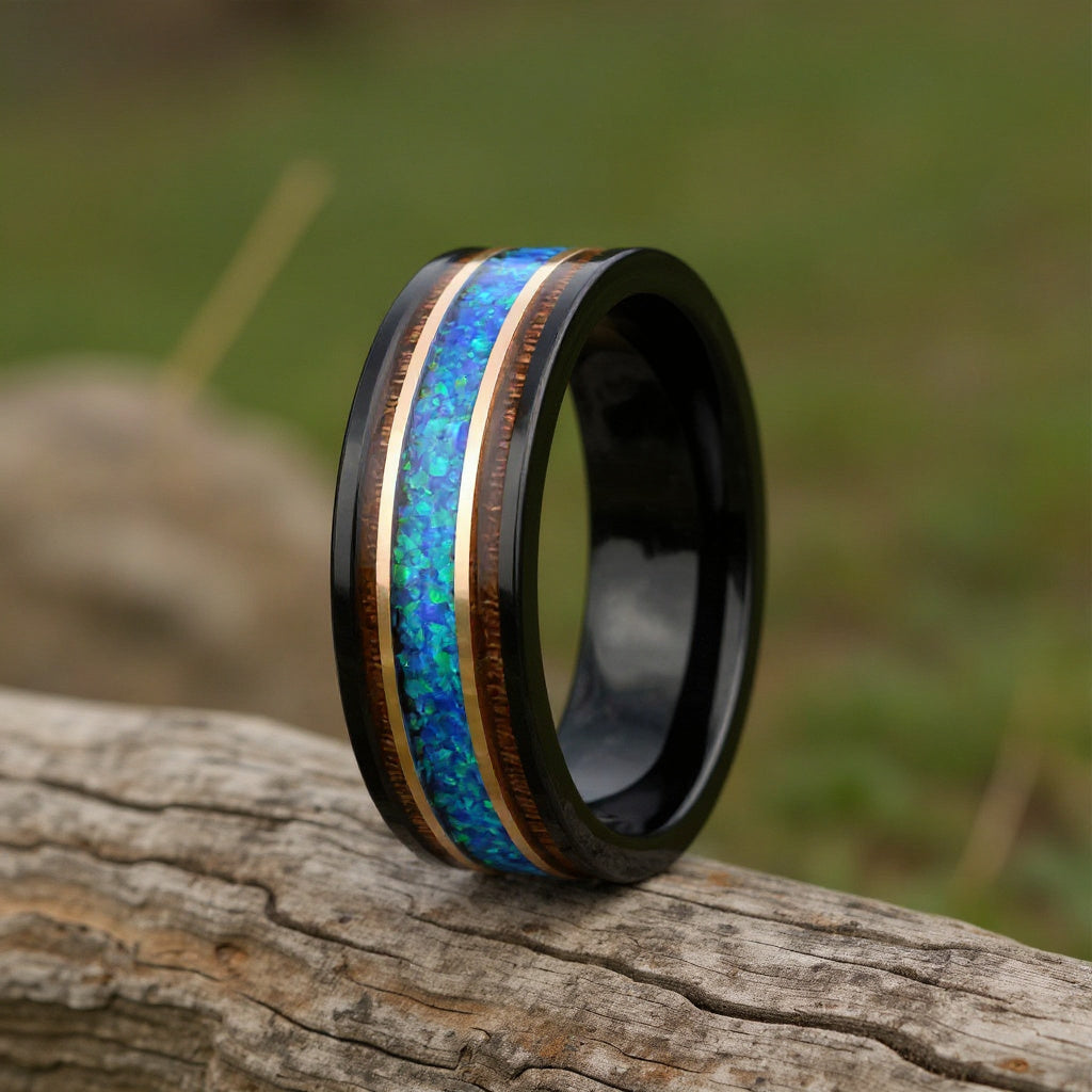 Black Tungsten + Blue Opal + Rose Gold + Koa Wood