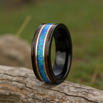 Black Tungsten + Blue Opal + Rose Gold + Koa Wood