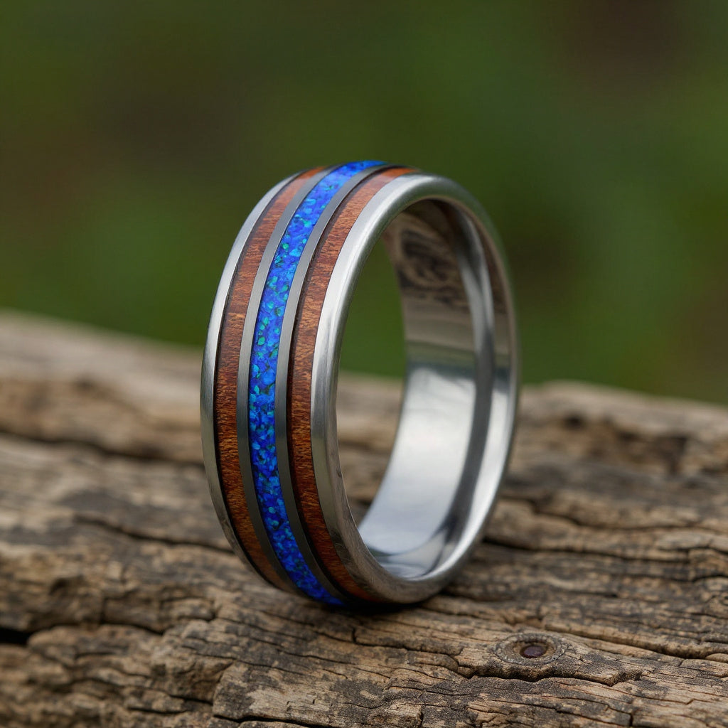 Gunmetal Tungsten + Blue Opal + Koa Wood