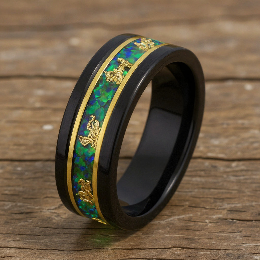 Black Tungsten + Gold Leaf + Green Opal