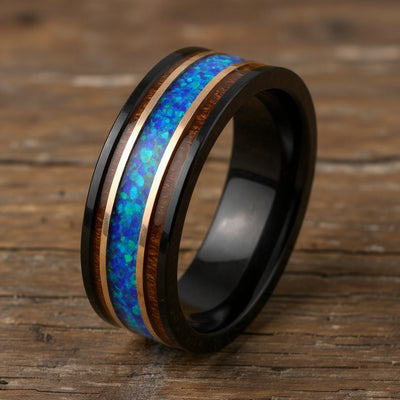 Black Tungsten + Blue Opal + Rose Gold + Koa Wood