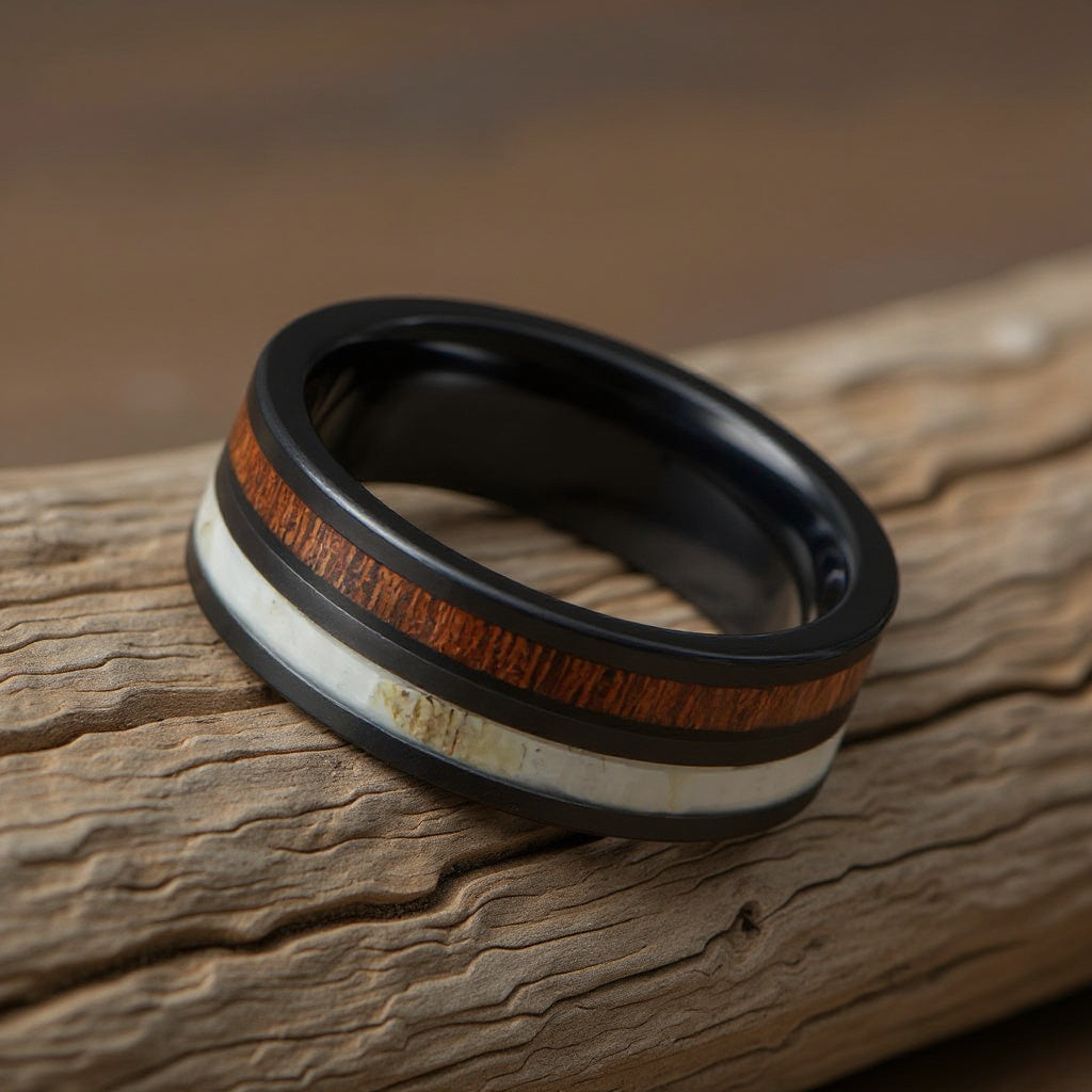 Black Tungsten + Antler + Koa Wood