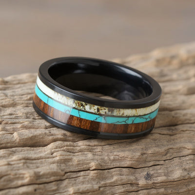 Black Tungsten + Koa Wood + Turquoise +  Antler