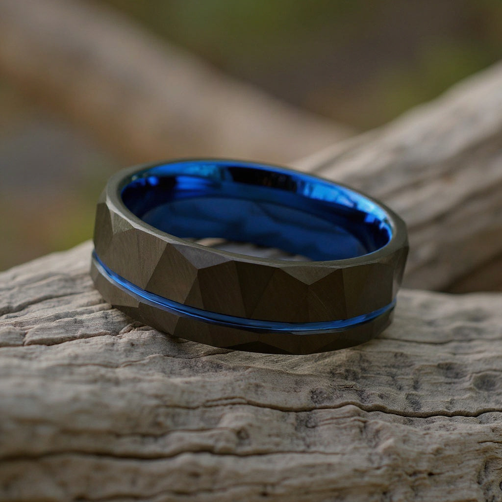 Black Tungsten + Blue Stripe + Blue Inner Band