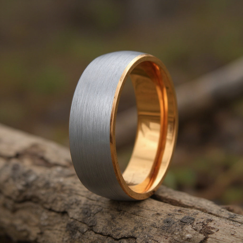 Rose Gold Tungsten + Silver Brushed