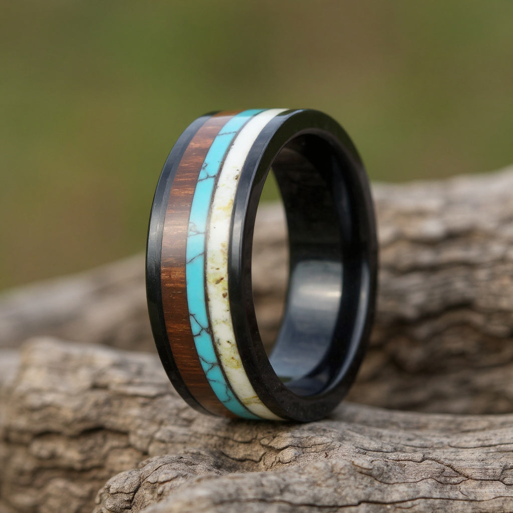Black Tungsten + Koa Wood + Turquoise +  Antler