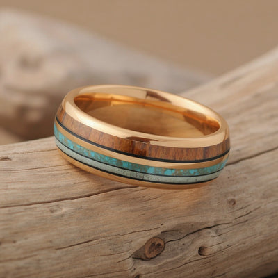 Rose Gold Tungsten + Antler + Turquoise + Koa Wood