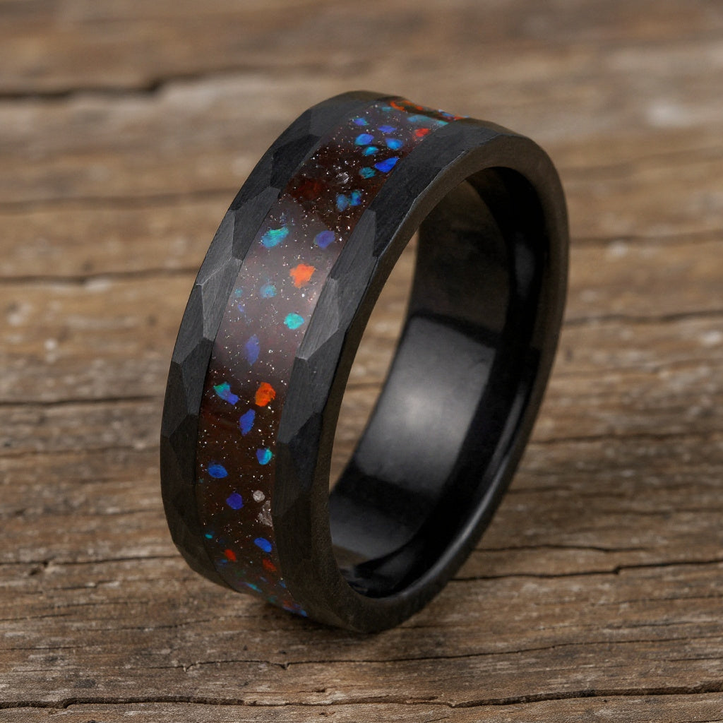 Black Tungsten + Green & Red Opal + Meteorite