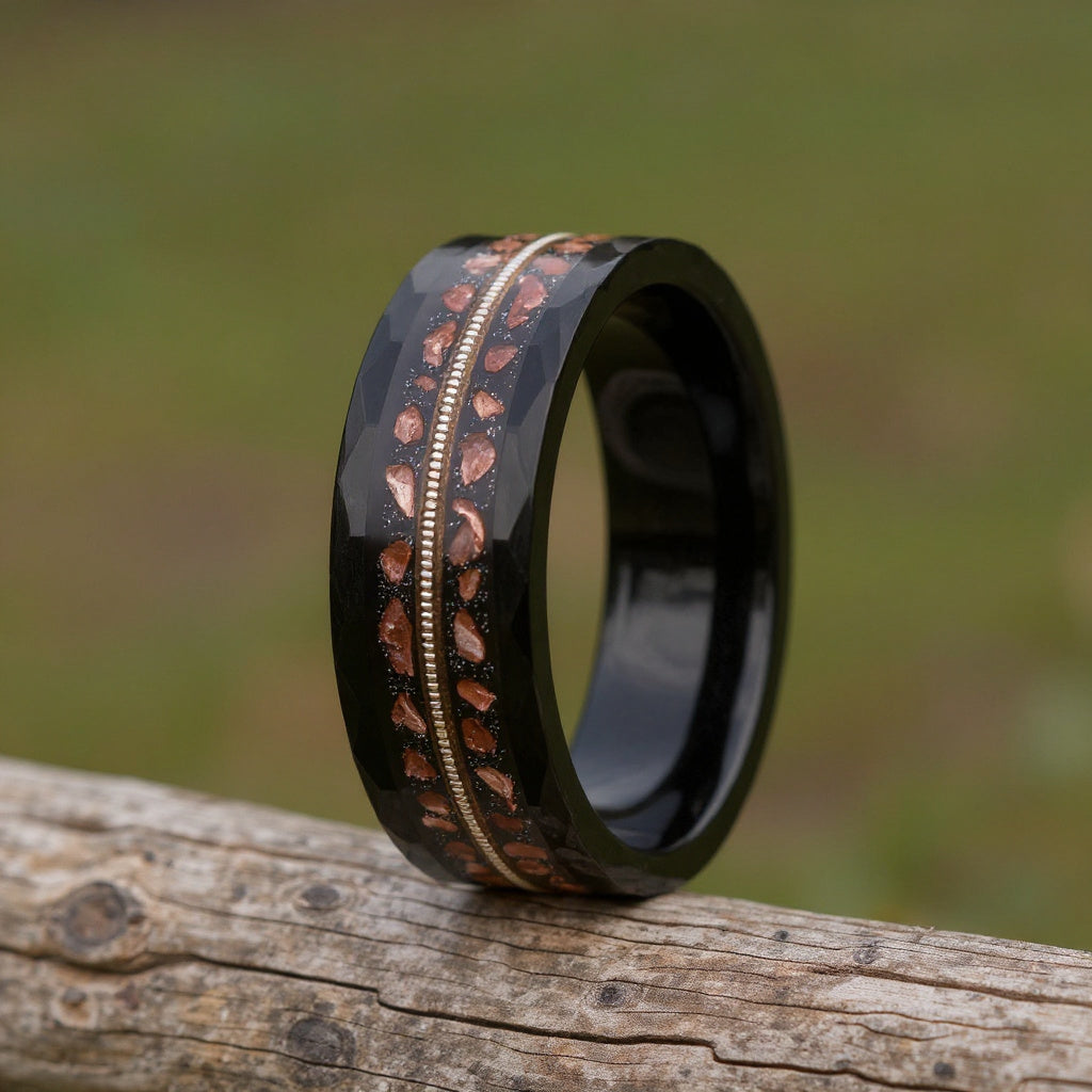 Black Tungsten + Guitar String + Copper Tone Meteorite