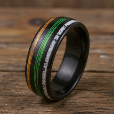 Black Tungsten + Whiskey Barrel Oak Wood + Antler + Green Fishing Line
