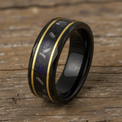 Black Tungsten + Meteorite + Purple Galaxy Dust + Yellow Gold Stripes