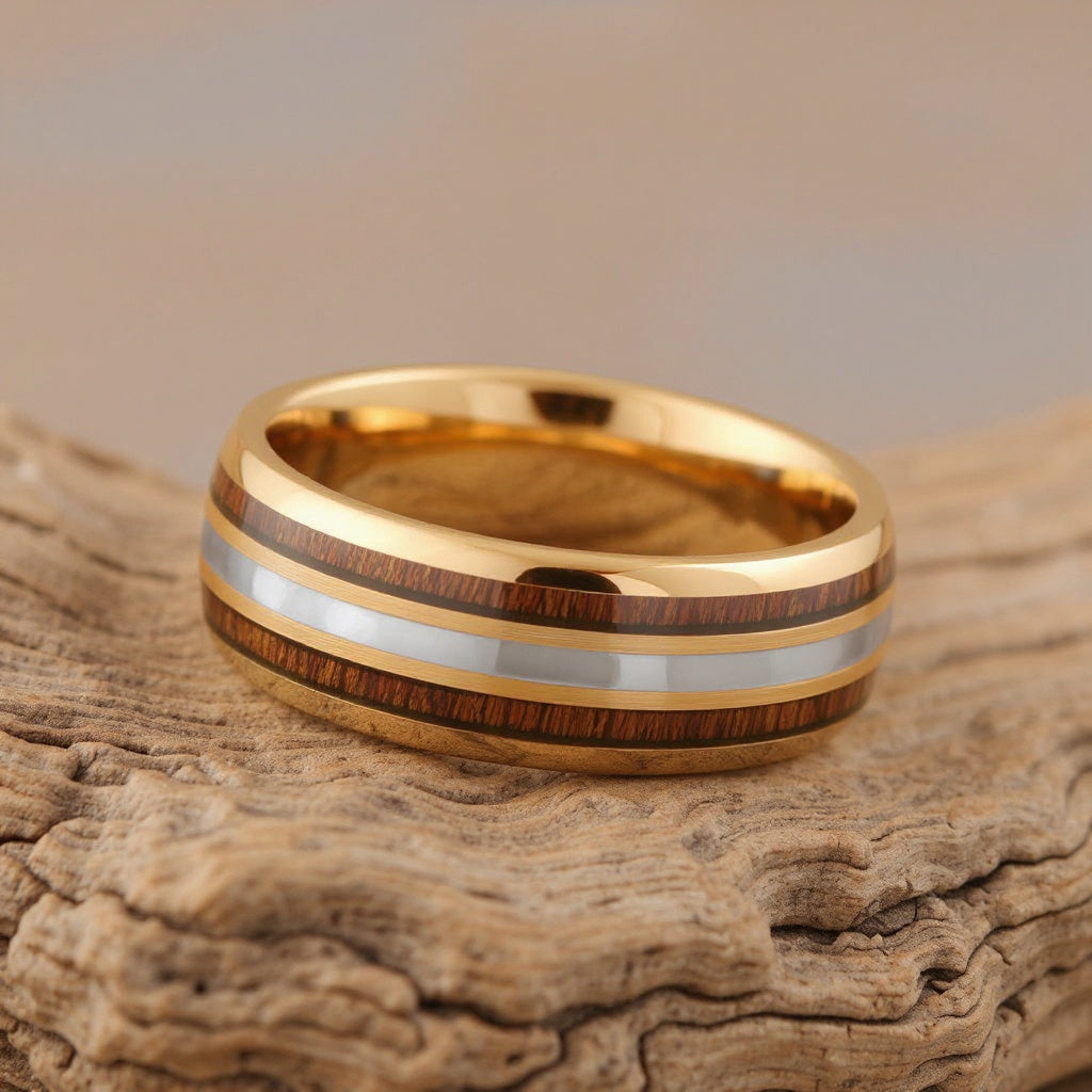 Rose Gold Tungsten + Mother of Pearl + Koa Wood