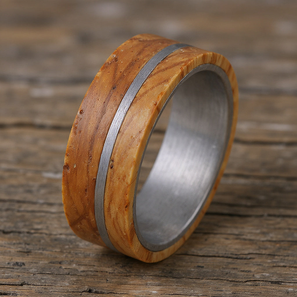 Silver Tungsten + Whiskey Barrel Oak Wood