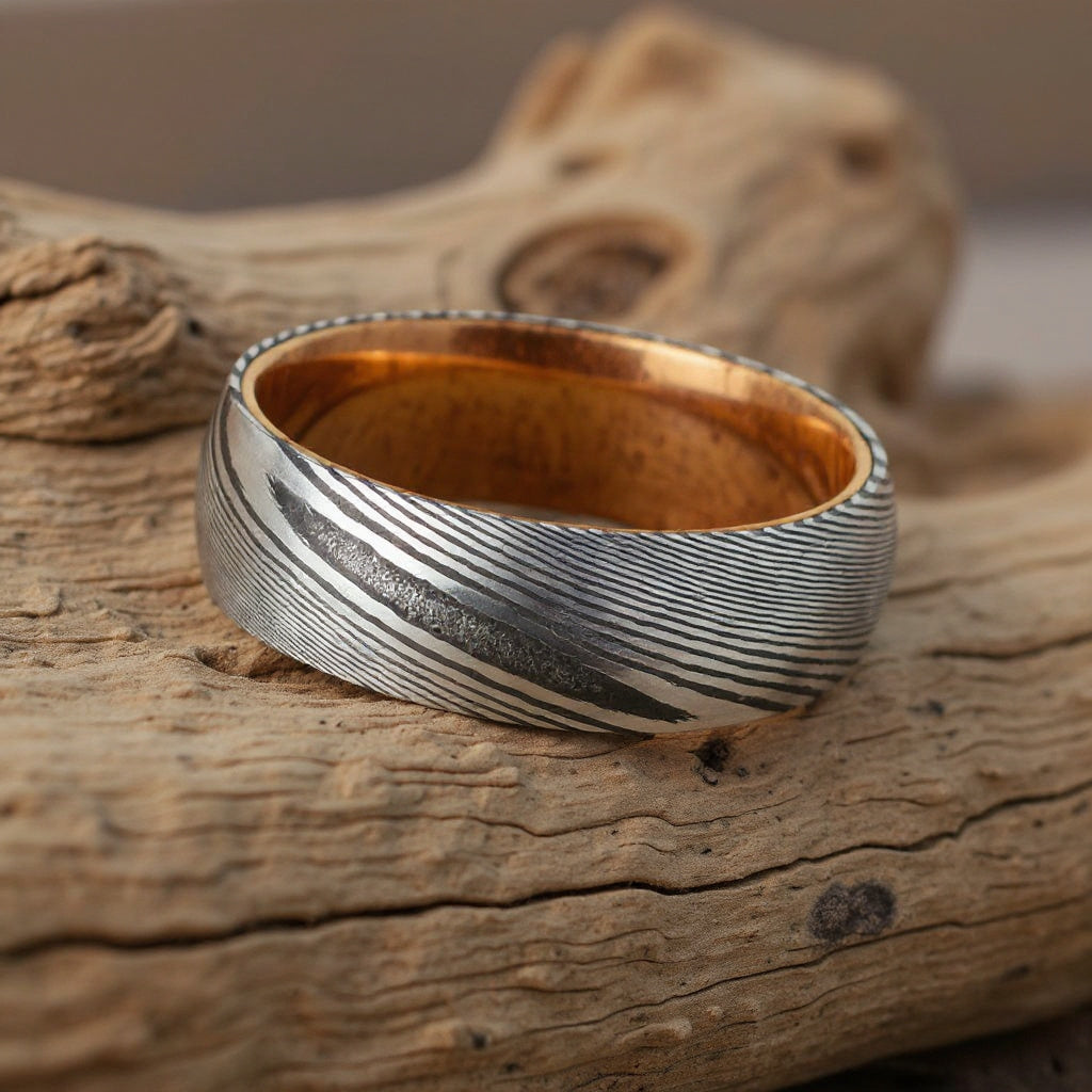 Damascus Steel + Wood Grain + Whiskey Barrel Oak Wood