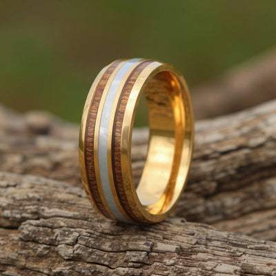 Rose Gold Tungsten + Mother of Pearl + Koa Wood