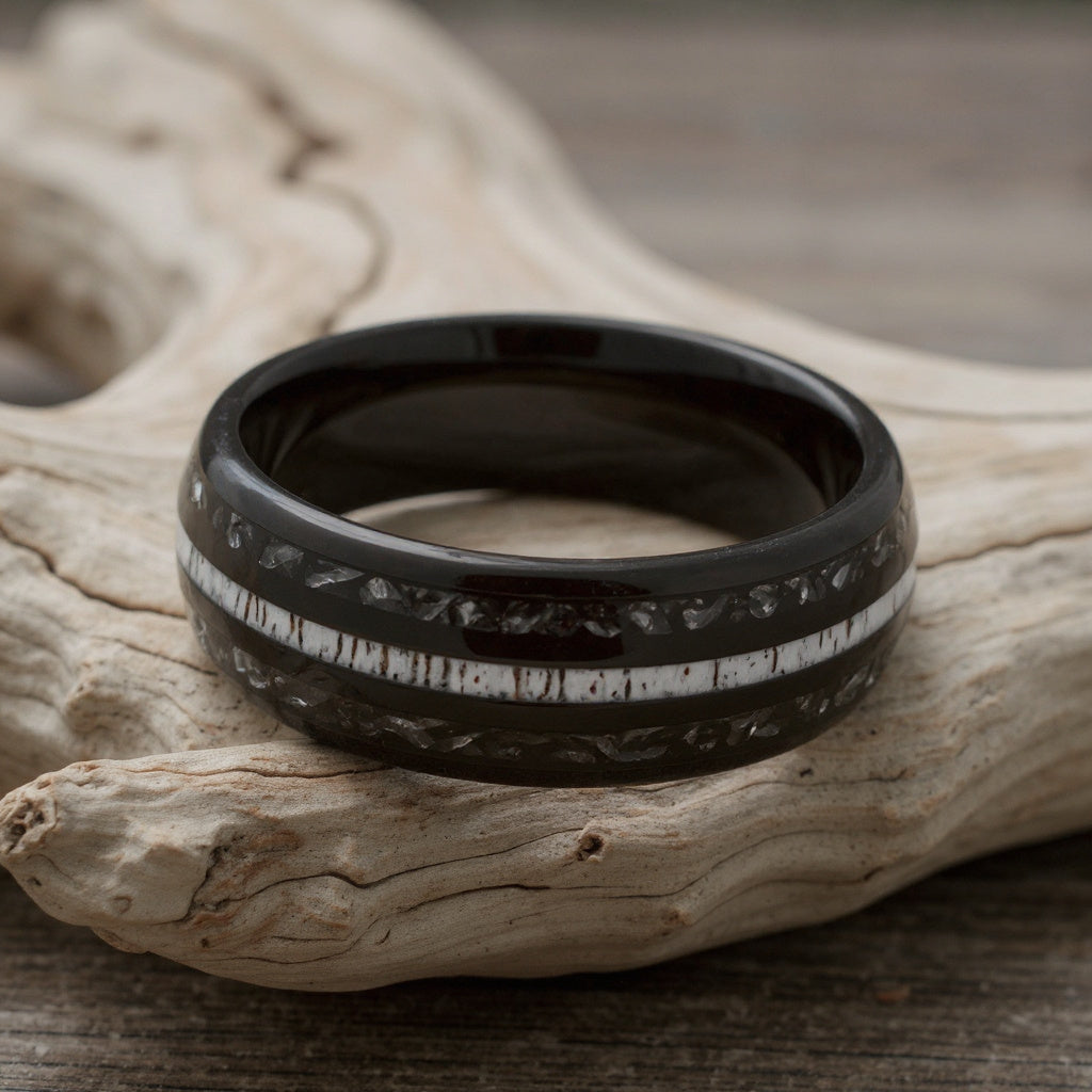 Black Tungsten + Antler +  Meteorite