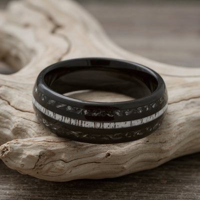 Black Tungsten + Antler +  Meteorite