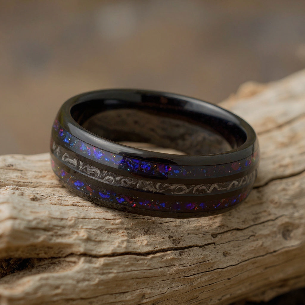 Black Tungsten + Faux Black Meteorite + Blue Sandstone