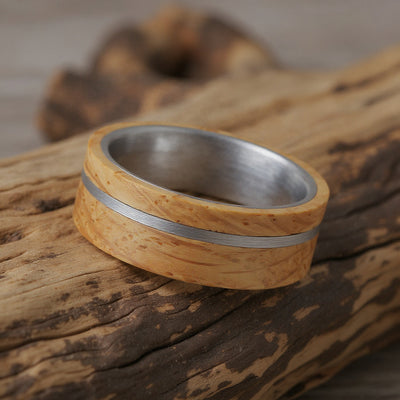 Silver Tungsten + Whiskey Barrel Oak Wood