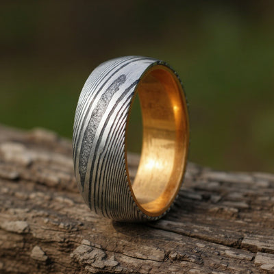 Damascus Steel + Wood Grain + Whiskey Barrel Oak Wood